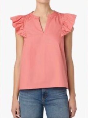 NWT Joe's Jeans Coral lantana Ruffle Sleeve Split-Neck Blouse